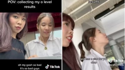 郑雪梅在TikTok上传视频，分享她陪同女儿到学校领取O水准会考成绩的全过程。