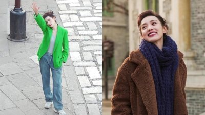 李晓峰近日在社群上载短片，一套为绿色外套搭配贴身上衣及牛仔裤，另一个造型则穿上大衣。