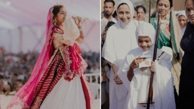 印度8岁女童蒂凡希甘愿放弃继承丰厚财产，换上朴素的全白长袍，成为耆那教的女修士，恪守教义、简朴地度过馀生。（图取自IG／devanshi_diksha_danam）
