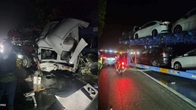 载轿车拖格罗里发生车祸后，造成打巴朝务边路段方向出现10公里车龙。（图取自网络）