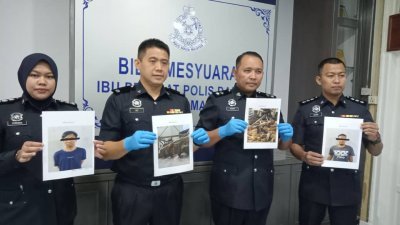 2名印尼外劳涉嫌偷走机引犁及拖拉机，被警方逮捕。左2起：黄信杰、阿末詹比里、纳兹里。