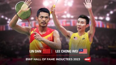 大马羽坛传奇李宗伟（右）获世界羽球联合会（BWF）认可，入选世界羽联名人堂。