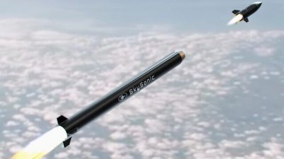 这是拉费尔“天音”拦截器的示意图，展示了一枚拦截导弹发射后，导弹弹头之后脱离，并以自己的推进器飞向前来的威胁。（图：拉费尔公司）