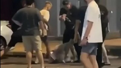 数名男子不断对倒在路旁的一名男子拳脚相向，群殴画面遭路人摄下并上载至社交媒体，引起网民哗然。
