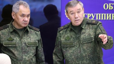俄罗斯国防部长绍伊古（左）及参谋总长格拉西莫夫。（图取自法新社）