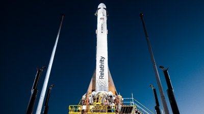 全球第一枚以3D打印技术制造的火箭Terran 1原定于美东时间周六从佛罗里达州卡纳维拉尔角第16号发射台升空，讵料最终取消发射。（图取自法新社）
