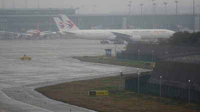 图为中国东方航空公司的客机停在上海浦东国际机场。（路透社）