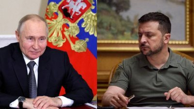 俄罗斯总统普京（左）和乌克兰总统泽连斯基。（路透社档案照）
