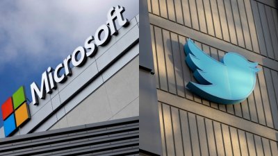 社交媒体公司推特（Twitter）指控微软（Microsoft），或已违反使用推特数据协议很长一段时间（图取自路透社和法新社档案照）。