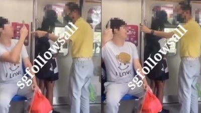 年轻男子与老人在地铁车厢内起争执。 （视频截图）