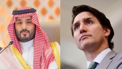 加拿大总理特鲁多（右）和沙地王储穆罕默德，去年在曼谷出席亚太经合组织会议期间会晤，为恢覆双边关系定下基础。（路透社档案照）