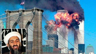 “基地”恐怖组织头目奥萨马（小图），被认为是美国911恐袭的主谋。随著以巴战争日益严重，他在20年前恐袭后写下的信件内容，在TikTok爆红。（图取自路透社）