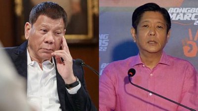 据《南华早报》报导，内部知情人士透露菲律宾前总统杜特蒂（左）的人马密谋推翻执政的马科斯家族。（图取自网络）