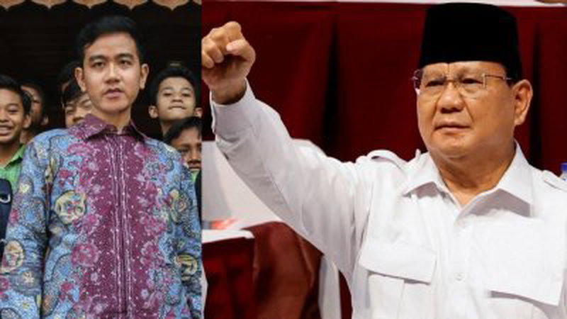 印尼总统佐科威长子、梭罗市市长吉博兰（左）获推举为国防部长普拉博沃（右）的竞选副手，参加明年的总统选举。（图取自法新社、路透社）