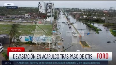 飓风“奥蒂斯”当地时间周三登陆墨西哥南部后，对格雷罗州度假胜地阿卡普尔科造成的破坏全貌。（图取自TELEVISA N+/路透社）
