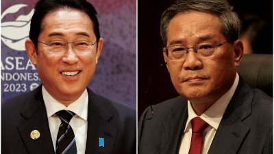 东盟峰会正在印尼首都雅加达举行，日本首相岸田文雄（左）和中国总理李强与会。（图取自路透社）