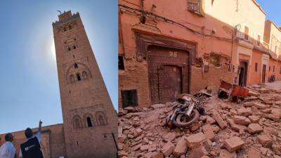 联合国教科文组织官员视察马拉喀什麦地那建筑在地震后的受损情况。（图取自X/Audrey Azoulay）