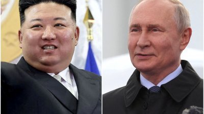 到访俄罗斯的朝鲜最高领导人金正恩（左），可能与俄罗斯总统普京会晤。（图取自朝中社、俄罗斯卫星通讯社/路透社）