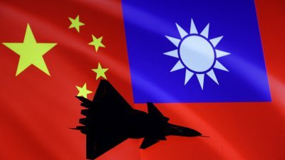 中国（左）和台湾国旗示意图。（路透社档案照）