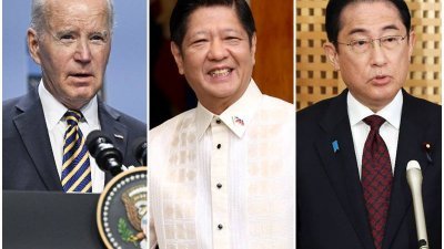 美日菲峰会将于当地时间周三登场。左起为美国总统拜登、菲律宾总统小马科斯以及日本首相岸田文雄。（法新社档案照）