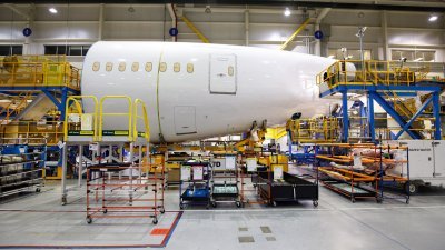 美国南卡罗来纳州被查尔斯顿的波音制造厂，正在组装一架787梦幻客机。（法新社档案照）