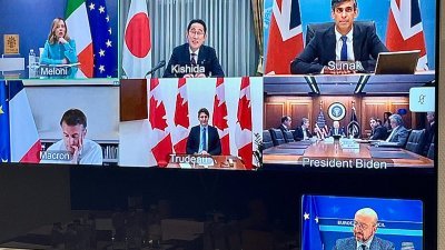 七国工业集团（G7）和欧盟领袖周日召开视讯会议，讨论伊朗对以色列的攻击。（图取自X/Charles Michel）