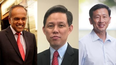 左起为新加坡内政部长兼律政部长尚穆根、新加坡教育部长陈振声、新加坡卫生部长王乙康。