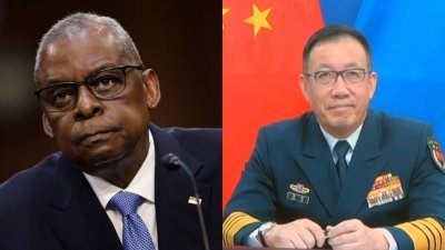 美国防长奥斯汀（左）与中国防长董军进行视讯通话，这是两个超级大国的防长近18个月来首次对话。（图取自法新社、维基百科）