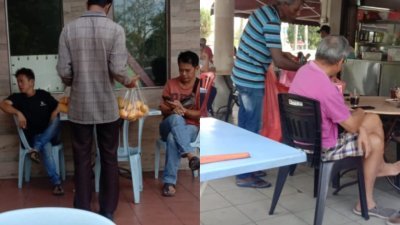 外籍人士在饮食场所向每一桌食客兜售水果等商品。（受访者提供）