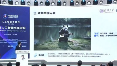 在周六2024中关村论坛年会未来人工智能先锋论坛上发布的Vidu，其视频效果方面实现显著提升，能够生成特有的中国元素，例如熊猫、龙。（图取自中新社）