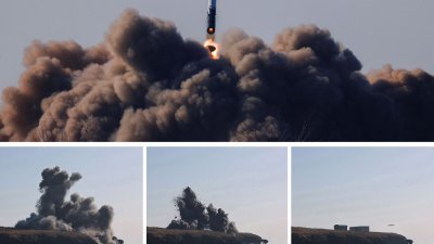 朝鲜官媒上周六（3日）发布照片，表示前一天在半岛西部海域进行巡航导弹超大型战斗部威力试验和新型防空导弹试射。（图取自朝中社/法新社）