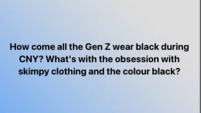 网民Hue David发文申诉，指出生于90年代末至2010年初的Z世代都偏好在春节穿一身黑且暴露的衣服，让他不解。（取自8视界新闻网）