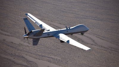 一架MQ-9“死神”无人机在美国内华达州测试和训练场上空，执行训练任务。（图取自美国空军网站）