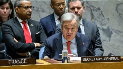 联合国安理会周五就乌克兰局势举行公开辩论，联合国秘书长古特雷斯在期间发言。（图取自联合国新闻网）