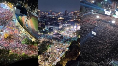台湾国民党（左起）、民众党、民进党的选前之夜造势大会人潮。