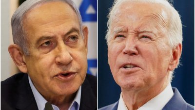 以色列总理内塔尼亚胡（左）周五与美国总统拜登通电话，讨论了巴勒斯坦建国的问题。（图取自路透社）