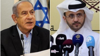 以色列总理内塔尼亚胡（左）指作为以巴调解人的卡塔尔“有问题”，卡塔尔外交部发言人安萨里表示对此感到震惊，并批评其言论破坏斡旋努力。（图取自路透社）