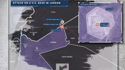 遇袭的美军基地名为“22号塔楼”（Tower 22），是个靠近伊拉克-叙利亚边境、附属于鲁克班（Rukban）难民营的小型前哨。（图取自X/Rybar Force）