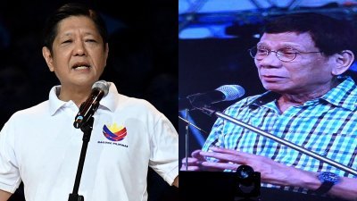 菲律宾现任总统小马科斯（左）与前任总统杜特蒂的不合直接浮上水面，互相指控对方吸毒滥药。（图取自法新社）