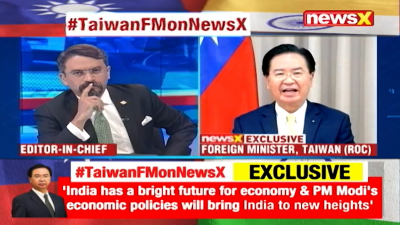 印度电视新闻频道News X播出对台湾外长吴钊燮的采访，引致中国驻印度大使馆的抗议。（图截自Youtube）