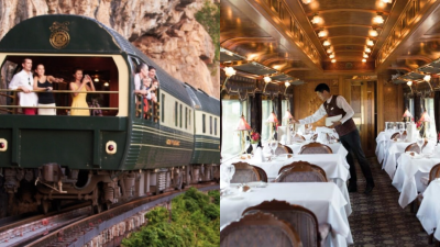 火车有两节车厢是餐车，提供星级厨师烹制的美食酒水。（取自亚洲东方快车网站）