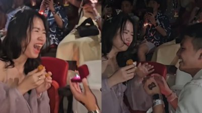 一对来自越南的情侣在泰莱史薇芙特演唱会上“互相求婚”。 （图：Tiktok/aloya.hamid）