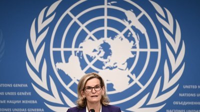 国际电信联盟秘书长波格丹-马丁周四在瑞士，出席在联合国日内瓦办事处举行的新闻发布会。（图取自法新社）