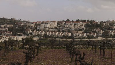 以色列在约旦河西岸伯利恒省巴勒斯坦城镇哈德尔的土地上，建立的定居点。（图取自法新社）