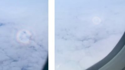 王振霖搭乘飞机途中，发现上空出现令人惊叹的“机师光环”。 （图：受访者提供）