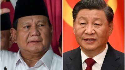 印尼总统当选人普拉博沃（左）将访问中国，与中国国家主席习近平会晤。（图取自法新社）