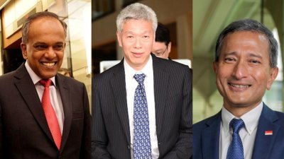 （左起）新加坡内政部长兼司法部长尚穆根；李显扬和新加坡外交部长维文。