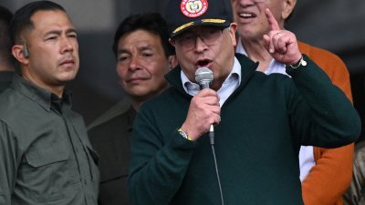哥伦比亚总统佩特罗在“五一”劳动节的集会上宣布，该国将和以色列断交。（图取自法新社）