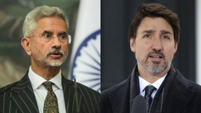 左图为印度外交部长苏杰生，右图为加拿大总理特鲁多。（法新社档案照）
