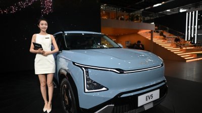 韩国Kia EV5于4月29日在北京车展展出。（图取自法新社）